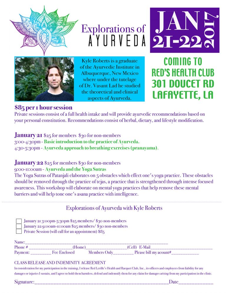 Ayurveda Yoga Workshop at Red's in Lafayette, LA