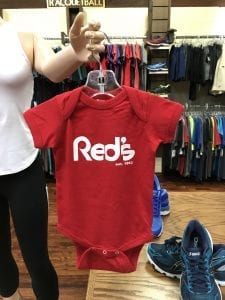 Red's logo onesie available in the Pro Shop.