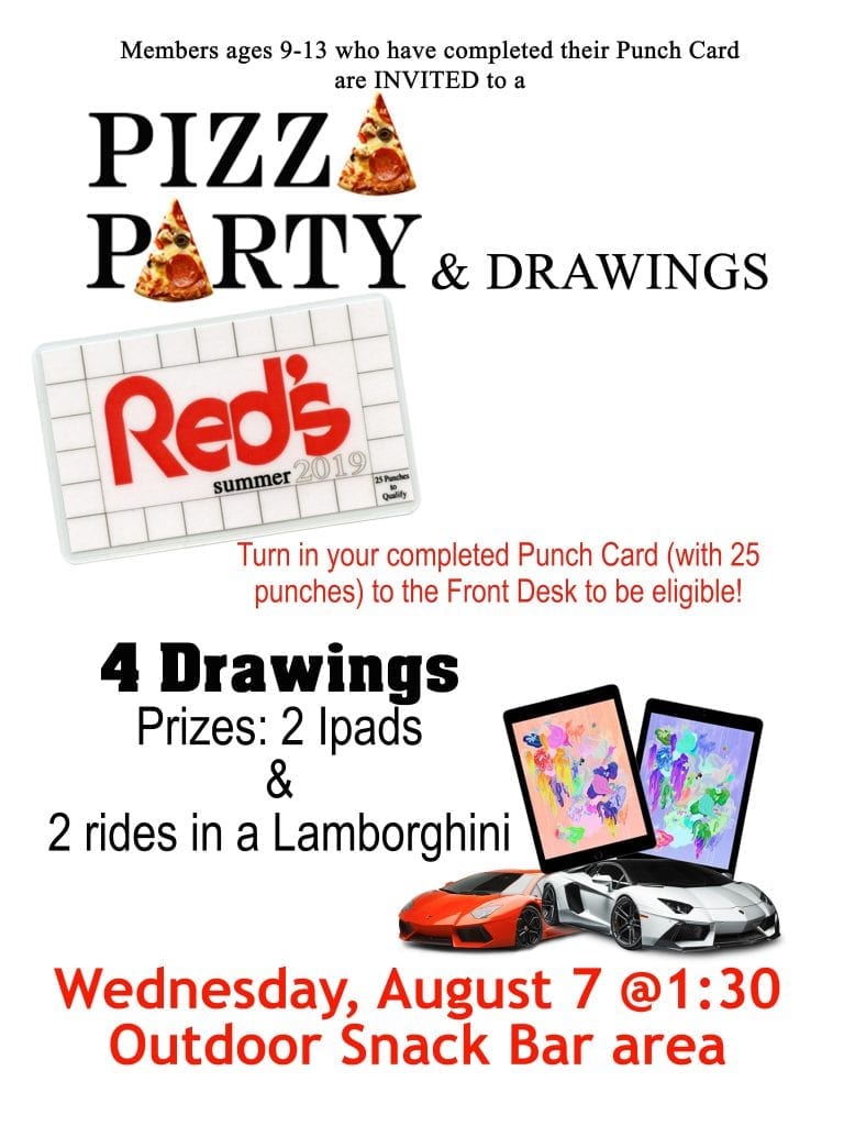 Pizza Party & Drawings for 9-13 yr olds at Red's.